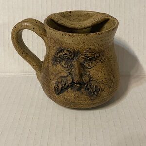 Rustic Brown Stoneware Mug with Face Design 8oz Handcrafted singed by Artist